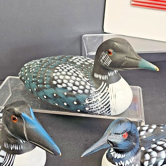 Wood Duck Carvings Handmade In Canada 3pc Loon Bird Watching Decoy? Decor - Picture 8 of 16